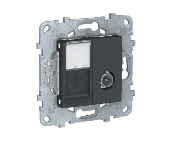 Одиночная TV + компьютерная RJ45 розетка Schneider Electric UNICA NEW категории 6 UTP, 2 модуля NU547054 
