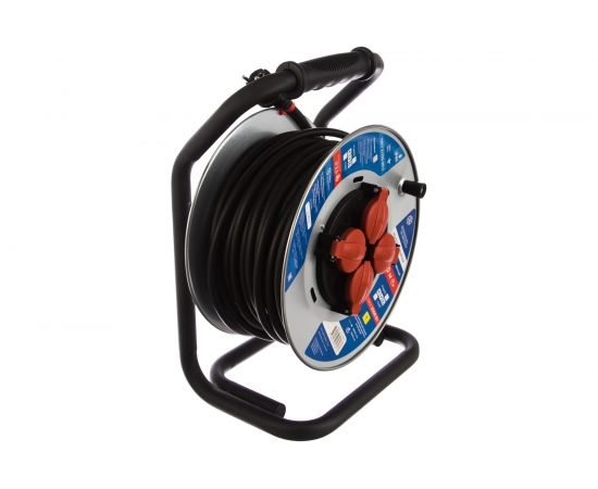 Удлинитель на металлической катушке Power Cube 4 розетки, с заземлением, IP44, 16А, 30м, резина, 3*2,5мм2 PC44801 