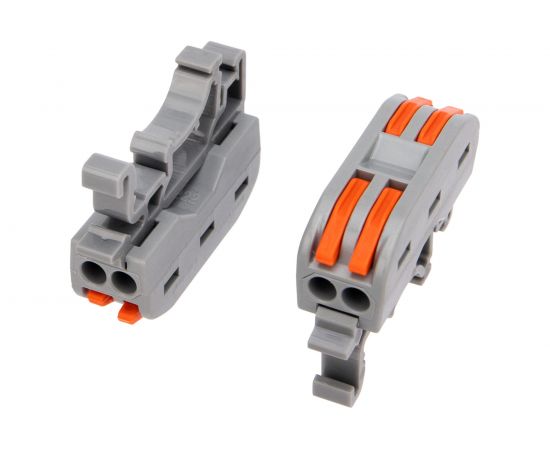 Проходная клемма REXANT с рычажком 2 полюса 0,08-4 мм2 с креплением на DIN-рейку серая 50 шт 07-5239 