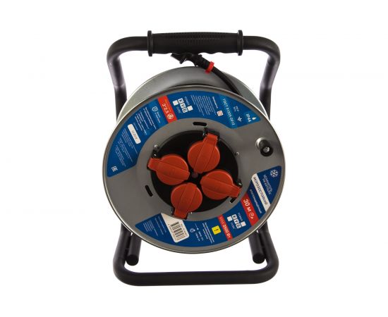 Удлинитель на металлической катушке Power Cube 4 розетки, с заземлением, IP44, 16А, 30м, резина, 3*2,5мм2 PC44801 – изображение 2