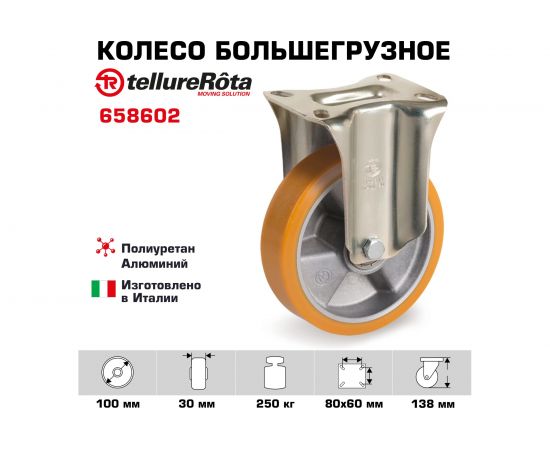 Колесо со стационарной опорой (100 мм; 250 кг) Tellure rota 658602 – изображение 2
