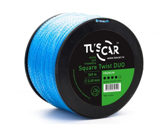 Леска для триммера Square Twist DUO, Premium, 2.4 мм, 349 м TUSCAR 10142424-349-4 