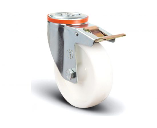 Колесо нейлоновое поворотное под болт М12 с тормозом 125 мм MFK-TORG EM04-ZKZ-125-F 