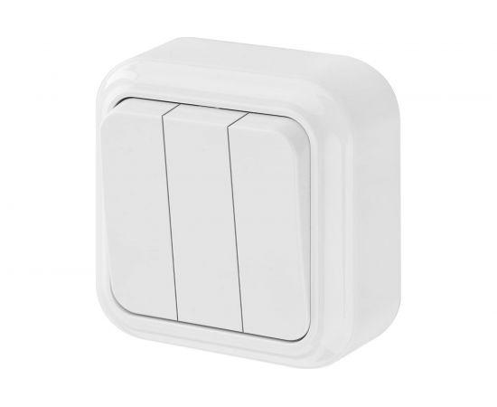 Выключатель Bylectrica 3-клавишная, открытая установка, 6А, серия ПРАЛЕСКА, белый, А056-137 