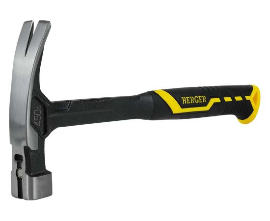 Молоток-гвоздодер Berger BG цельнокованый 450 г., магнит, 3-компонентная рукоятка,BG1527 – изображение 2