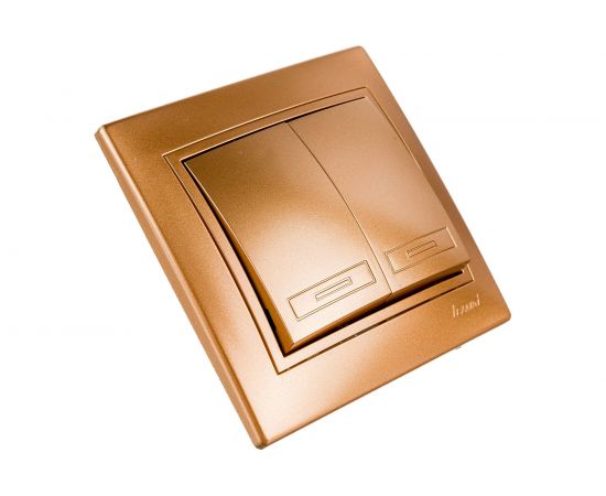 Двойной выключатель Lezard MIRA металлика золото, со вставкой 701-1313-101 – изображение 3