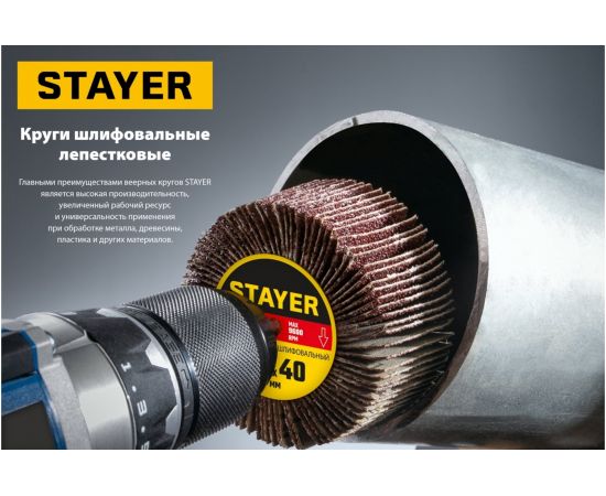 Круг шлифовальный лепестковый на шпильке STAYER P60, 60x30 мм 36608-060 – изображение 4