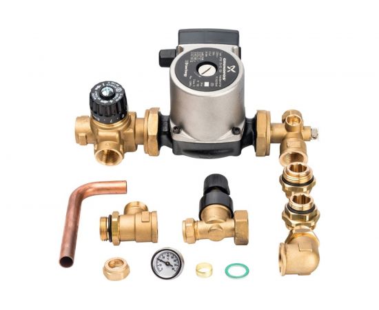 Насосно-смесительный узел STOUT с термостатическим клапаном и байпасом Grundfos UPSO 25-65 130 SDG-0120-002002 