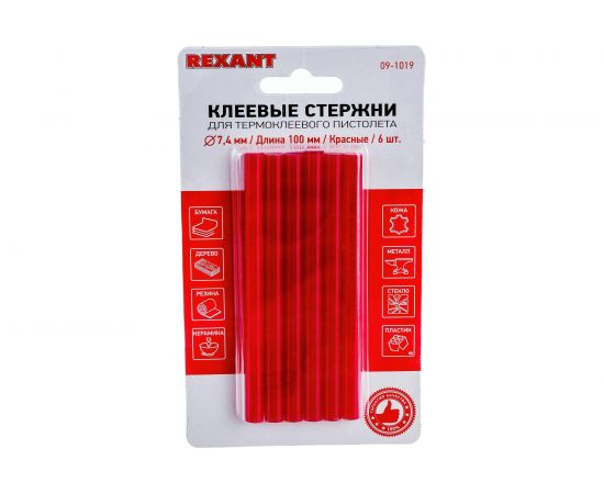 Клеевые стержни Rexant 7х100 мм красные 6 шт. 09-1019 