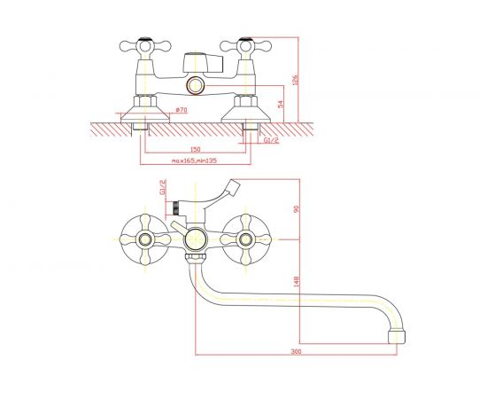 Смеситель для ванны Zollen Bamberg с аксессуарами, нижний излив 300 мм BA62620241 443397 – изображение 2