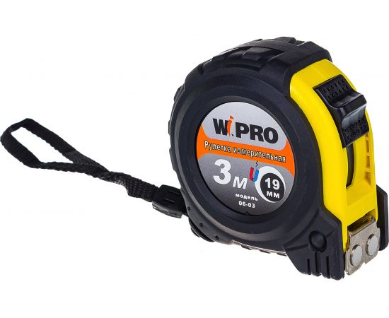 Рулетка WIPRO 3 м*19 мм, АБС-пластик + магнитный упор + резина, толщина 0,115 мм 06-03 