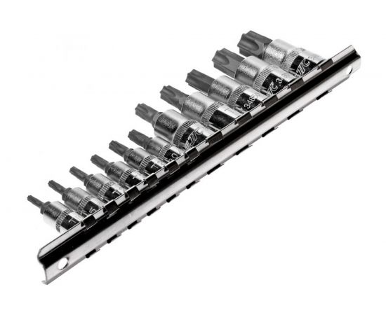 Набор торцевых головок 1/4-3/8 TORX Т10Н-Т60Н с отверстием 11шт JTC-3902 