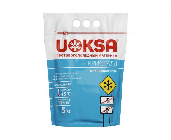 Противогололедный материал UOKSA КРИСТАЛЛ до -15 С, 5 кг, пакет 2243 