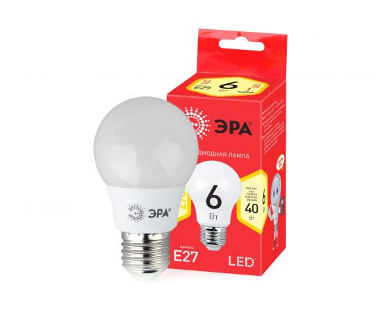Светодиодная лампа ЭРА ECO LED A55-6W-827-E27, груша, теплый Б0028008 – изображение 3