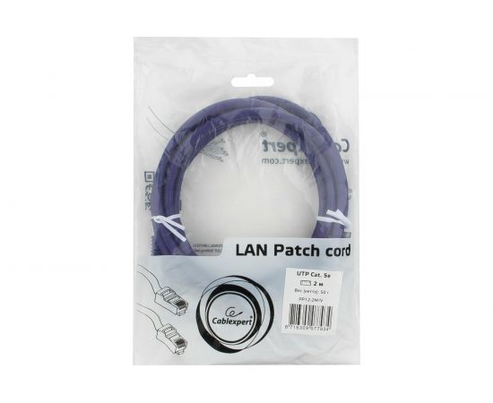 Патч-корд Cablexpert UTP PP12-2M/V кат.5e, 2м, литой, многожильный фиолетовый PP12-2M/V – изображение 3