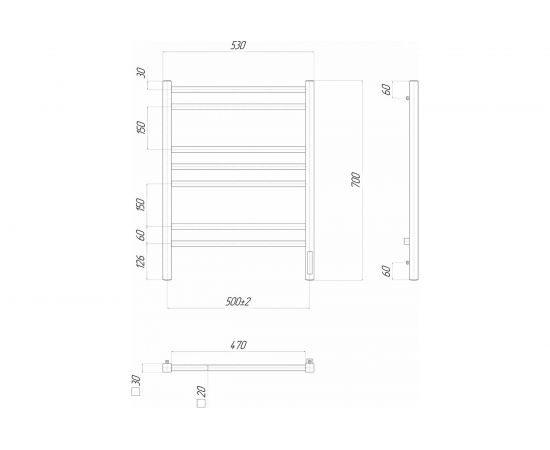 Электрический полотенцесушитель Lemark Unit П7 500x700, диммер справа, хром LM45707Z – изображение 5