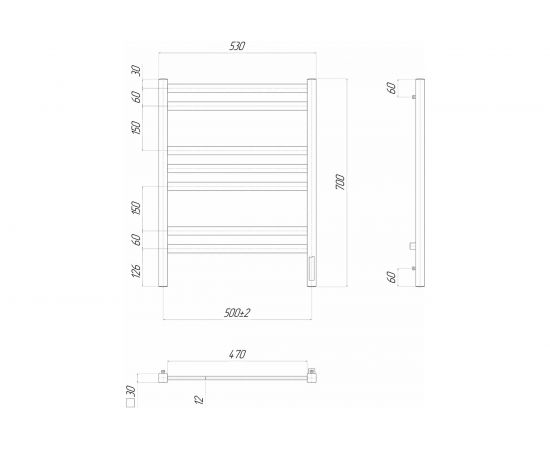 Электрический полотенцесушитель Lemark Melange П7 500x700, диммер справа, хром LM49707Z – изображение 5