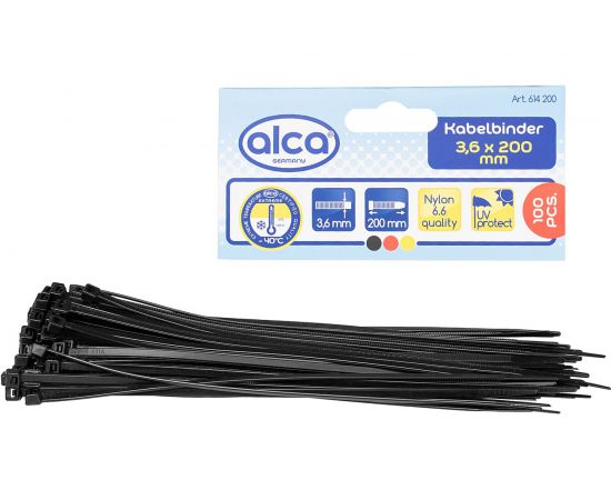 Пластиковая стяжка хомут Alca 3,6x200 мм, 100 шт. 614200 