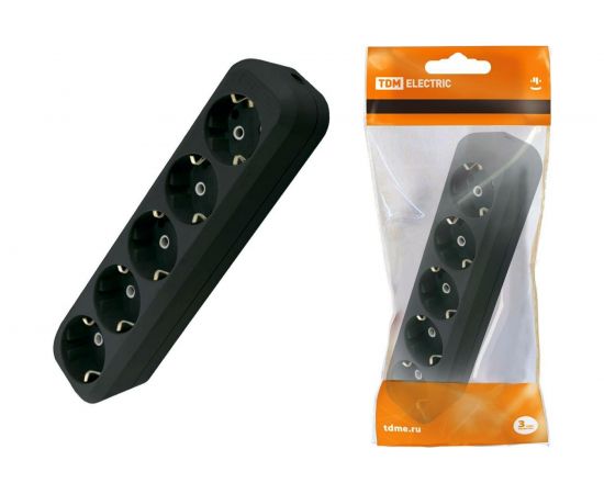 Розеточная колодка TDM 5 гнезд 2П+3 16А 250В черная SQ1806-0135 