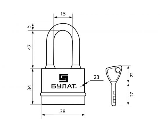 Навесной замок БУЛАТ ВС 3-Н35-01 ПЛ (всепогодный; 3 ключа; 5 мм) 13331 – изображение 3