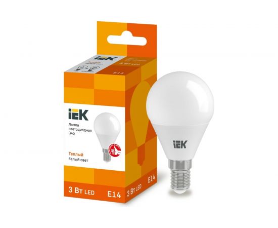 Светодиодная лампа IEK ECO G45 шар 3Вт 230В 3000К E14 LLE-G45-3-230-30-E14 – изображение 3