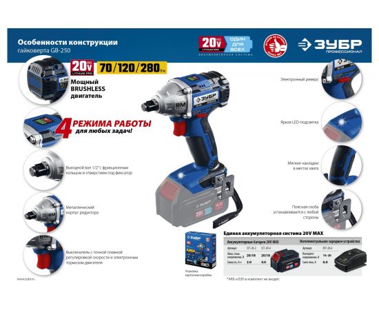 Бесщеточный гайковерт ЗУБР Профессионал GB-250 – изображение 6