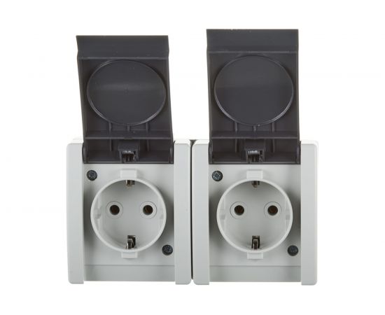 Двойная розетка Aling-conel POWER IP44 16A 250В открытой установки с поликарбонатовой вставкой, серый 2412.1A 117035 