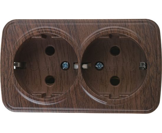 2-местная розетка EKF ОП Минск 16А с заземлением тёмное дерево SQEGR16-128-40 