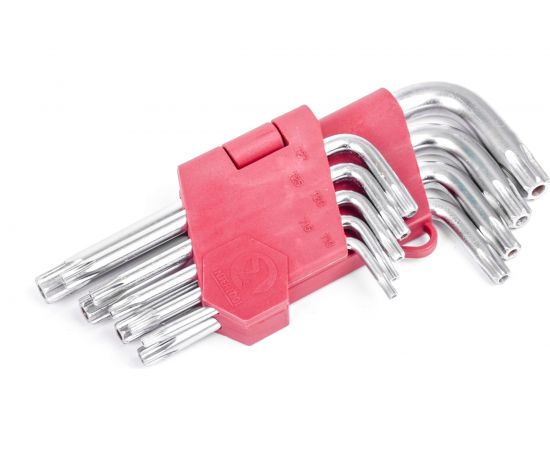 Набор Г-образных ключей INTERTOOL TORX с отверстием 9шт., Т10-Т50, Cr-V HT-0604 