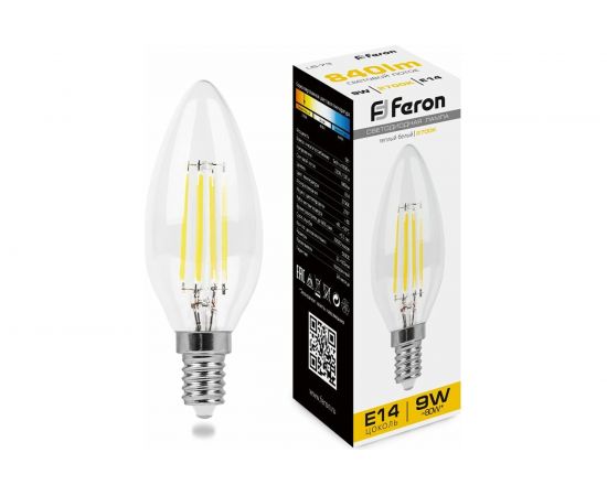 Светодиодная лампа FERON 9W 230V E14 2700K прозрачная, LB-73 25956 