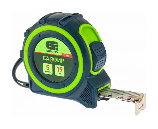 Рулетка, двухкомпонентный корпус, 5 м х 19 мм СИБРТЕХ Сапфир 32581 – изображение 2