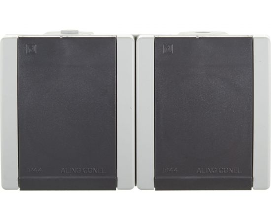 Двойная розетка Aling-conel POWER IP44 16A 250В открытой установки с поликарбонатовой вставкой, серый 2412.1A 117035 – изображение 2