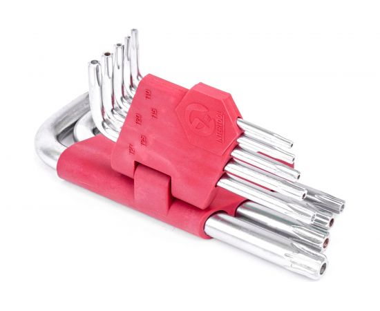 Набор Г-образных ключей INTERTOOL TORX с отверстием 9шт., Т10-Т50, Cr-V HT-0604 – изображение 3