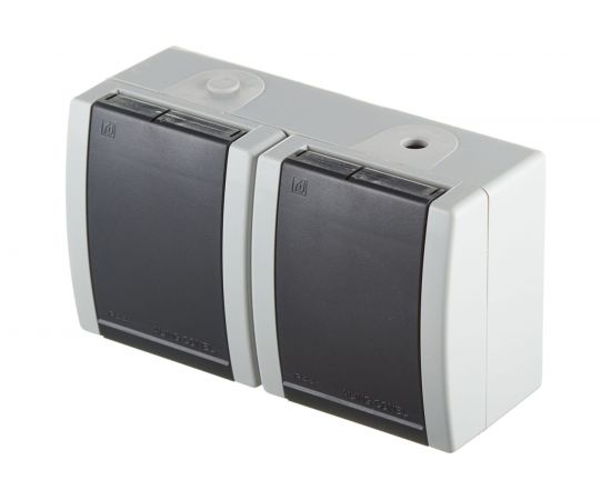 Двойная розетка Aling-conel POWER IP44 16A 250В открытой установки с поликарбонатовой вставкой, серый 2412.1A 117035 – изображение 3