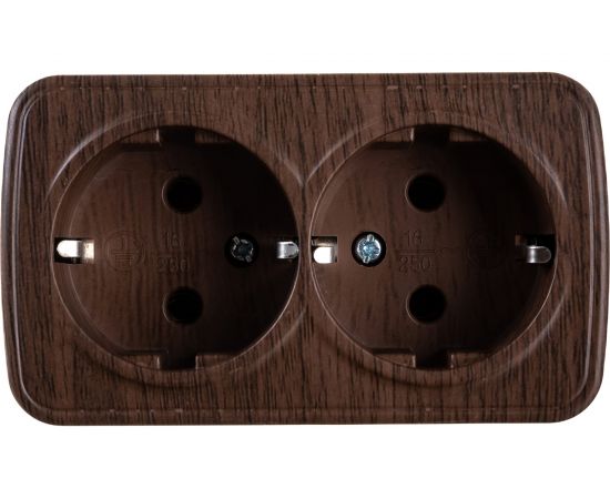 2-местная розетка EKF ОП Минск 16А с заземлением тёмное дерево SQEGR16-128-40 – изображение 4