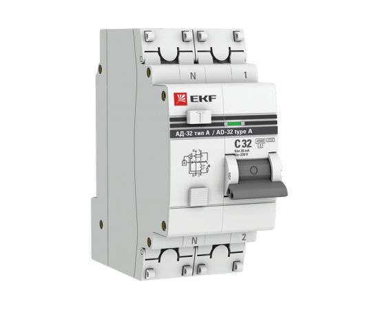 Дифференциальный автомат EKF PROxima АД-32, тип А, 1P+N, 32А/30мА, SQ DA32-32-30-a-pro 