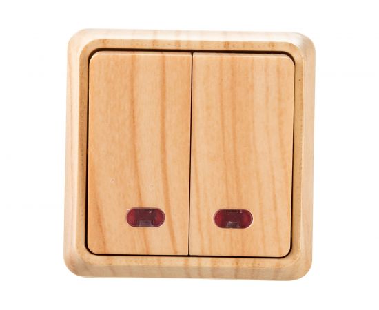 Двухклавишный выключатель IEK ВС20-2-1-ОС, с индикацией, 10А, ОКТАВА, сосна EVO21-K03-10-DC – изображение 2