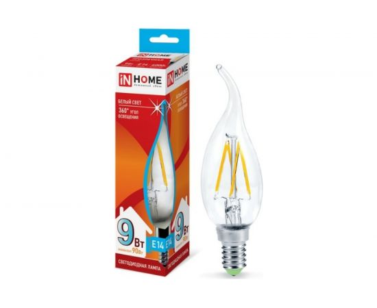 Светодиодная лампа IN HOME LED-СВЕЧА НА ВЕТРУ-deco 9Вт 230В Е14 4000К 810Лм прозрачная 4690612026244 – изображение 2