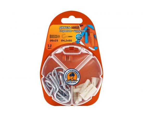 Дюбель ЕВРОПАРТНЕР MULTI 6 + крюк-шуруп d4,2 х L50 ZN 12 шт. RB2 0146 – изображение 2