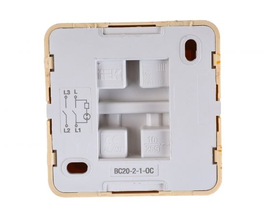 Двухклавишный выключатель IEK ВС20-2-1-ОС, с индикацией, 10А, ОКТАВА, сосна EVO21-K03-10-DC – изображение 3