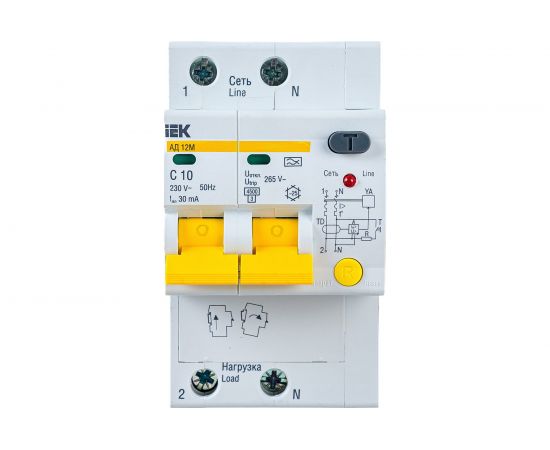 Дифференциальный автомат IEK АД12М 2Р С 10А 30мА MAD12-2-010-C-030 – изображение 3