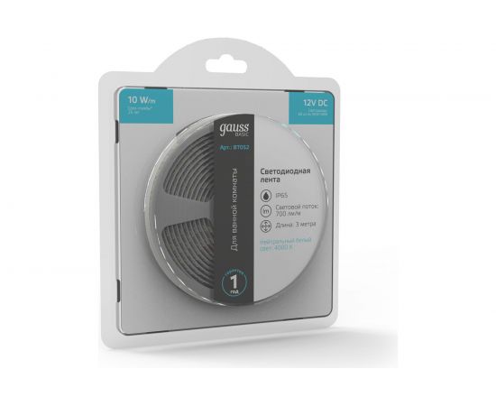 Лента Gauss Basic 12V 10W/m 700lm/m 4000K IP65 LED 3m BT052 – изображение 3