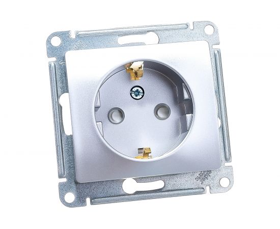Розетка Schneider Electric Glossa Алюминий с заземлением со шторками GSL000345 