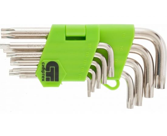 Набор коротких имбусовых ключей Tamper-Torx, 9 шт: TT T10-T50, 45Х, никель СИБРТЕХ 12321 
