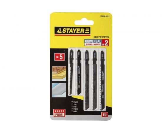 Набор полотен STAYER Универсал №2 по дереву и металлу для электролобзика EU T144D T101B T101BR T101AO T118A 5 шт. 15980-H5-2 