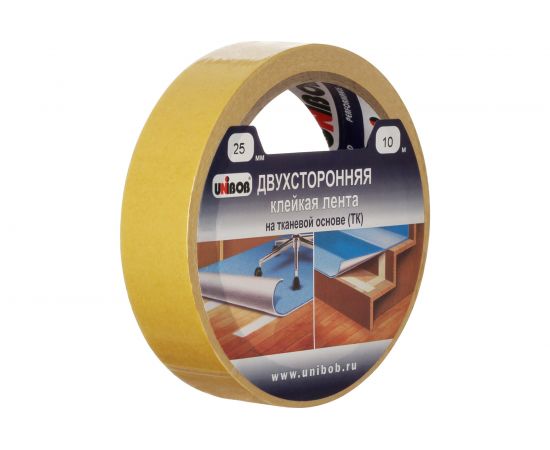 Двухсторонняя клейкая лента UNIBOB тканевая 25 мм х 10 м 214988 