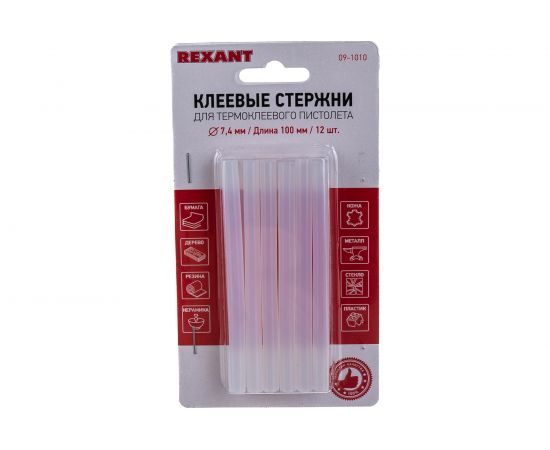 Клеевые стержни (7,4 мм, 100 мм, прозрачные, 12 шт.) Rexant 09-1010 