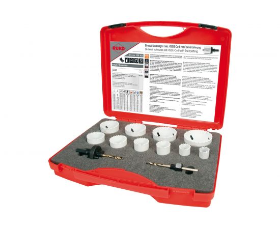 Набор коронок Bi-Metall HSSE-Co8 (10 шт; 19-64 мм; 2 адаптера) RUKO 126303 