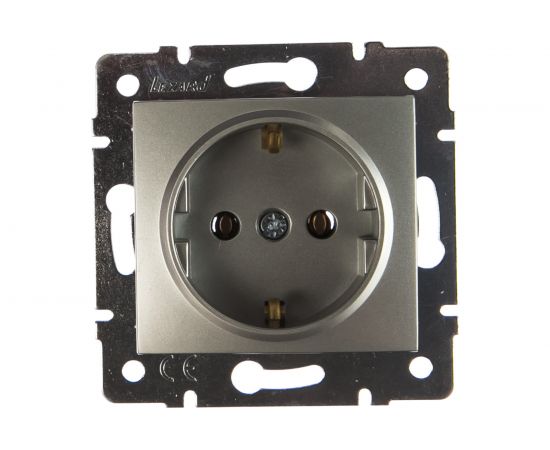 Розетка Lezard KARINA с заземлением, ПБТ, матовое серебро 707-4388-122B 