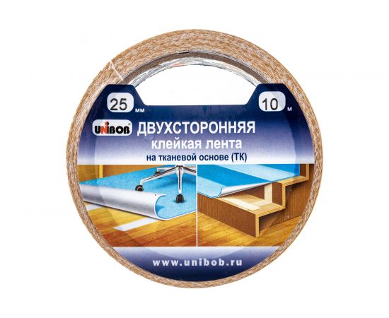 Двухсторонняя клейкая лента UNIBOB тканевая 25 мм х 10 м 214988 – изображение 2